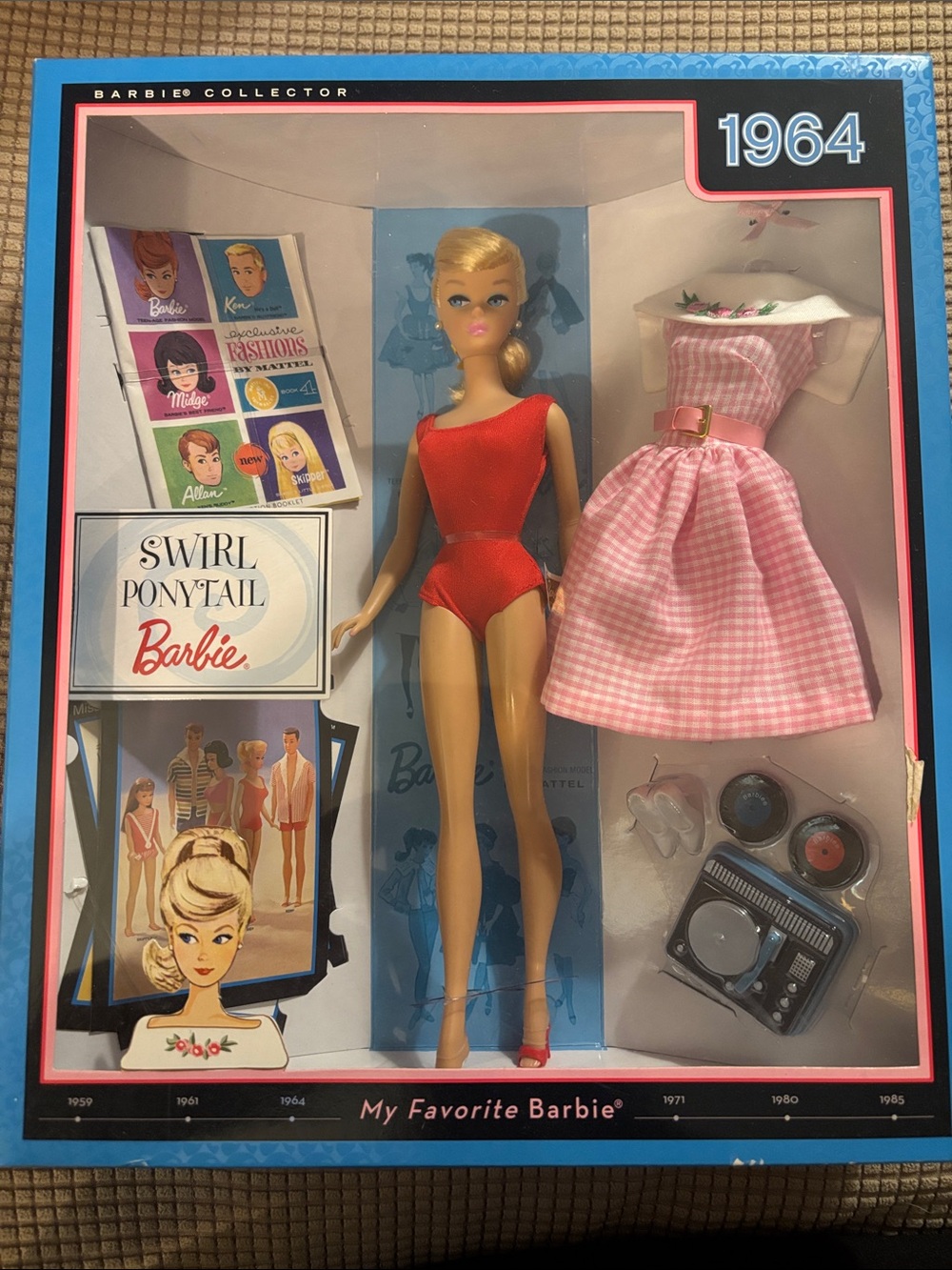 Barbie Collector 1964 Swirl Ponytail Doll - Red Swimsuit with Pink Gingham Dress